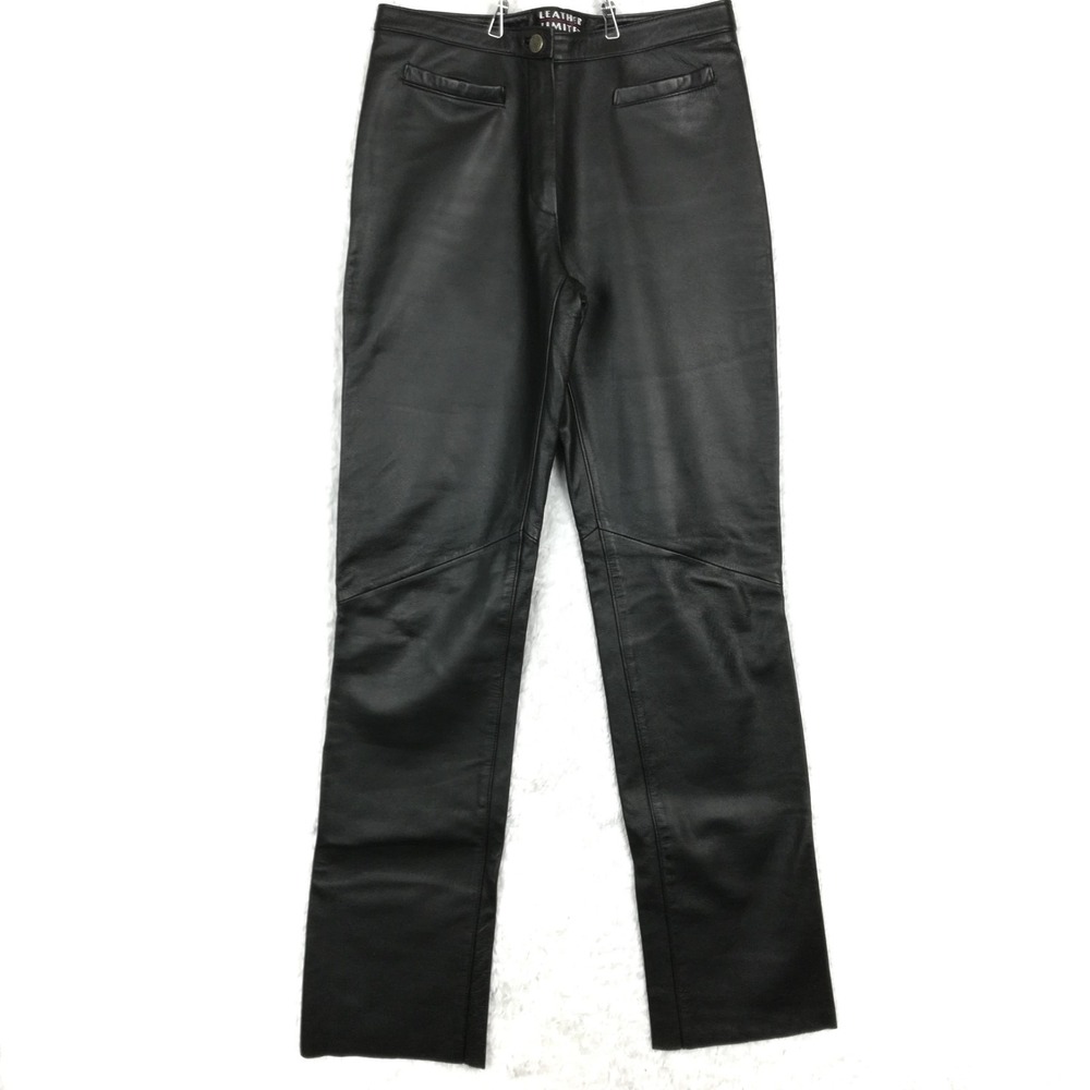 Leather Limited Womens Pants Straight Leg Black Motorcycle Moto Mid Rise‎ 8